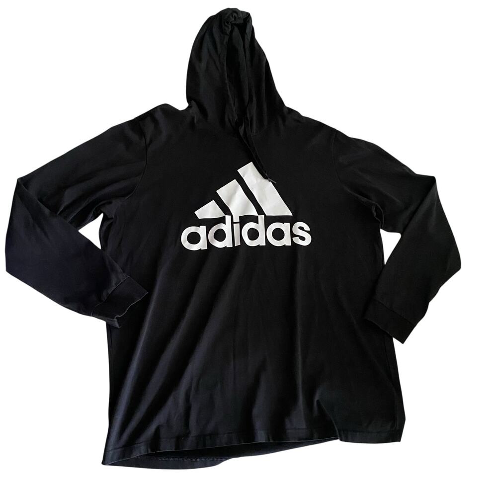 Men's Casual Adidas Size 2XL Long Sleeve Logo T-Shirt with Hoodie in Black
